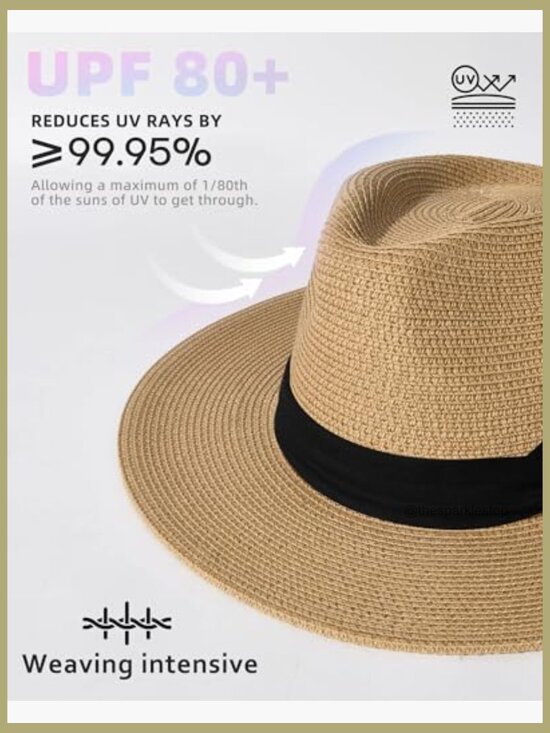 Panama Straw Fedora Hat with UPF Sun Protection, Packable main image 6